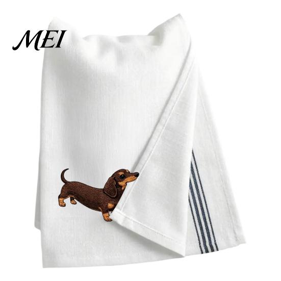 Dog Embroidered Towels Cute Puppy Tea Towel, Corgi Dachshund Kitchen Dish Absorbent Accessories for Owners Quick Dry Hand Towel Lovers Bathroom