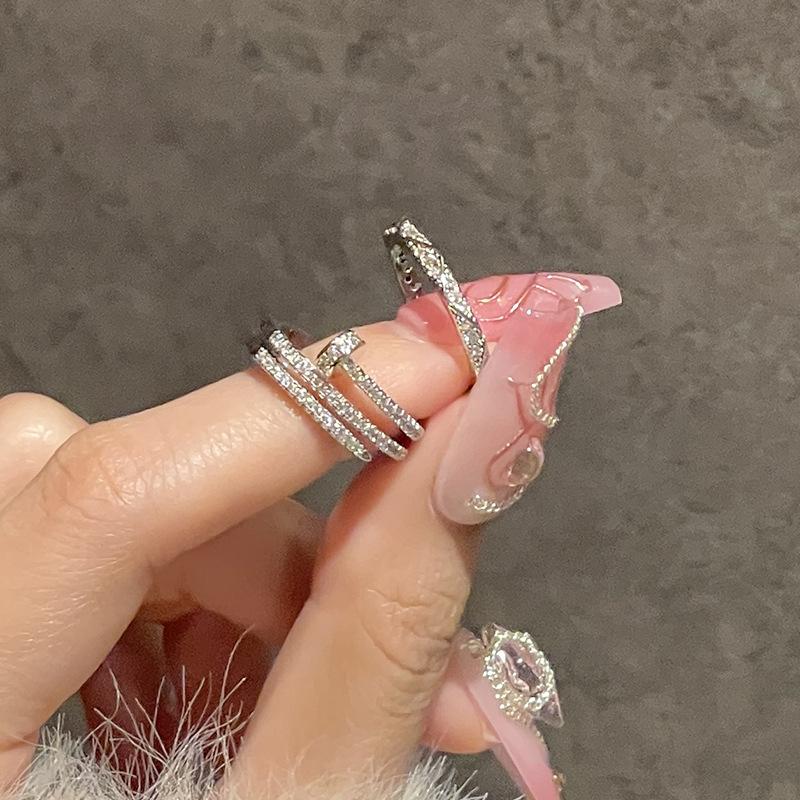 Flash Diamonds Full Of Diamonds, Zircon Lines, Nail Combinations, Stacked Rings, Women'S Niche Design Rings, Advanced Sense