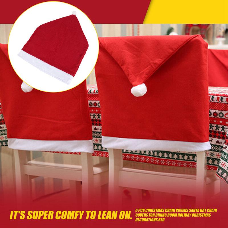 6 Pcs Christmas Chair Covers Santa Hat Chair Covers For Dining Room Holiday Christmas Decorations Red