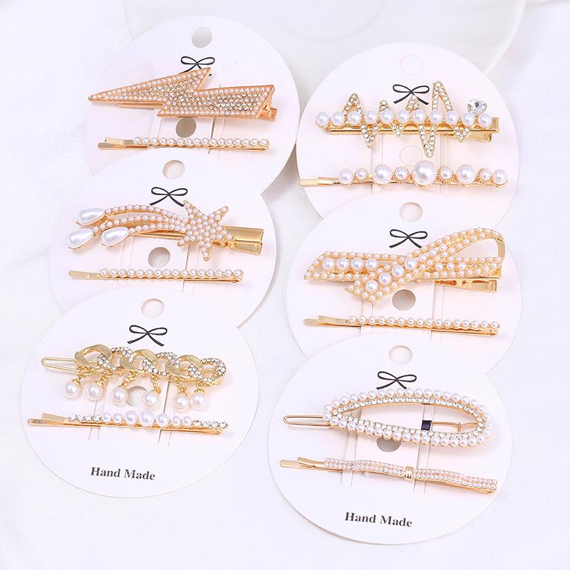 Women'S Alloy Inlaid Imitation Pearl Duck Clip Women'S Bangs Broken Hair Edge Clip Hairpin Set Hairpin Hair Accessories
