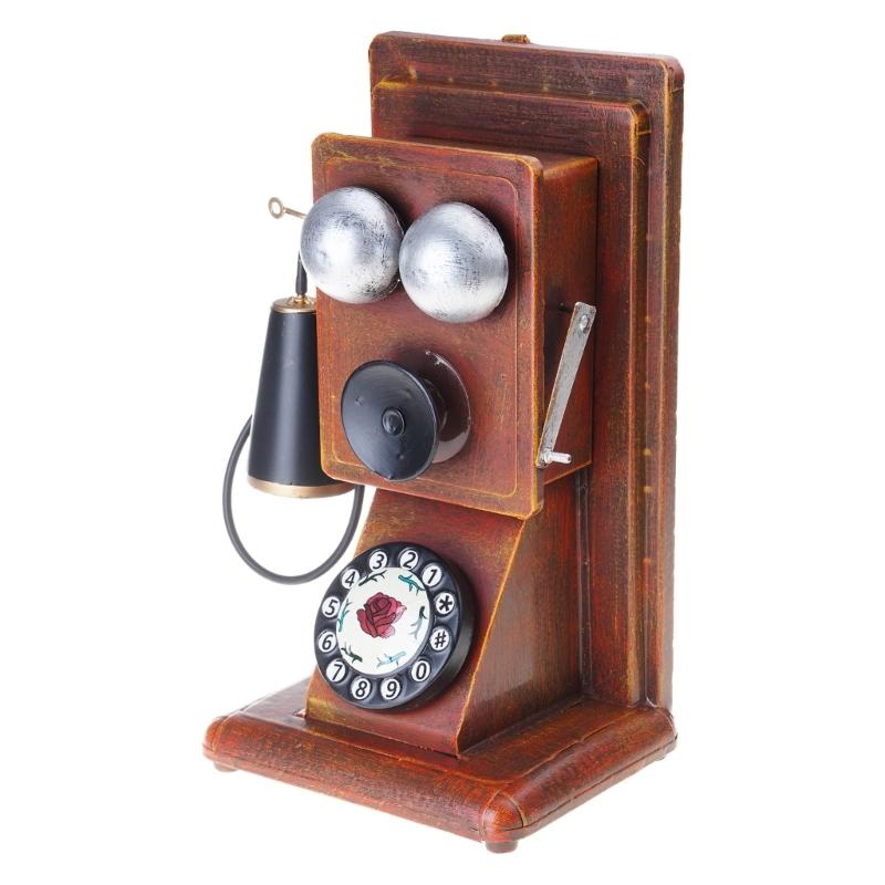 

Creative Retro Telephone Model Metal Crafts Vintage Rotary Phone Statue for Nostalgics Home Decors and Desk Ornament