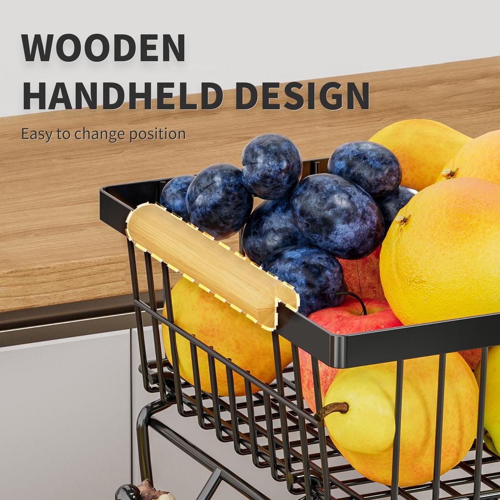 2 Tier Fruit Basket with 2 Banana Hangers, Countertop Fruit Vegetable Basket Bowl for Kitchen Counter