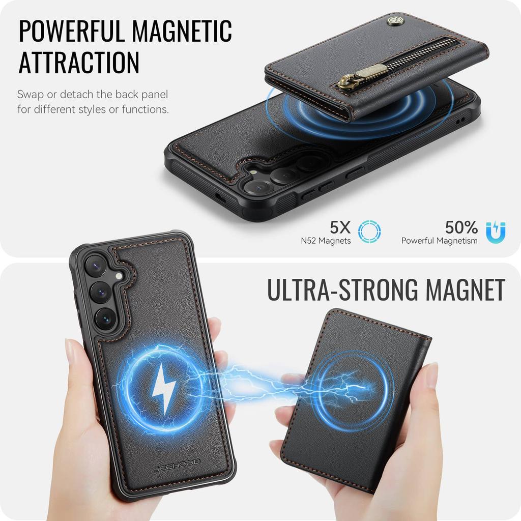 Hülle für Samsung Galaxy S25 Edge S25 FE S24 S23 S22 S21 S20 Ultra Brieftaschenhülle, Abnehmbarer Magnetischer RFID-Blockierer Kartenhalter