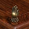 Retro Antique Handmade Brass Buddhism Praying Buddha Hand with Lotus Base Copper Desk Decor Mini Hand Pray Figurines Home Decor