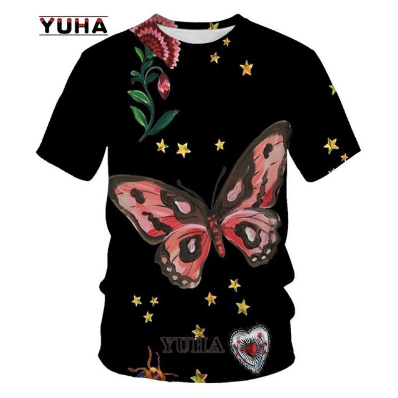 Summer New Fashion Men Flowers Butterflies Graphic T Shirts 3D Personality Trend Hip Hop Print T-shirt Short Sleeve T-shirts Top