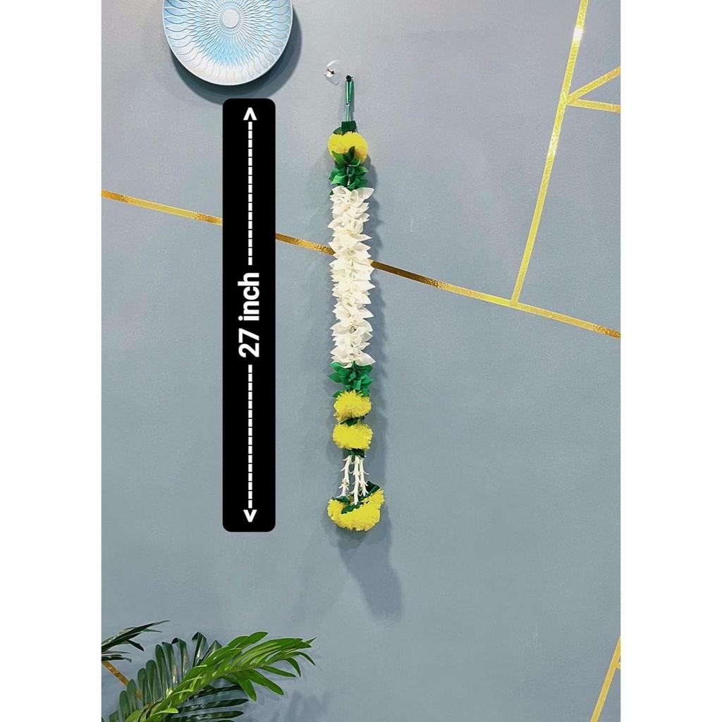Handmade Artificial Jasmine Gajra Marigold Garland Tassels & Bells Traditional Decor for Diwali/Wedding/Festivals (Gajra Latkan/2Ft/5pc)