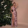 One Shoulder Sexy Split Satin Dress Dress Women's European and American New Temperament Fashion Dress