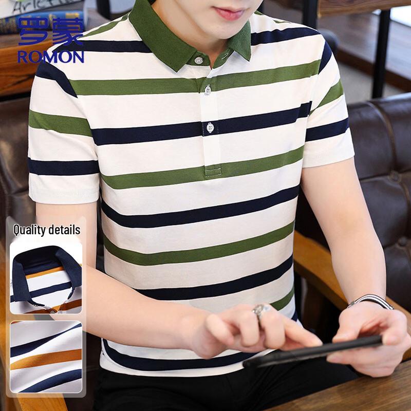 ROMON Men's Striped Short-Sleeve Polo Shirt