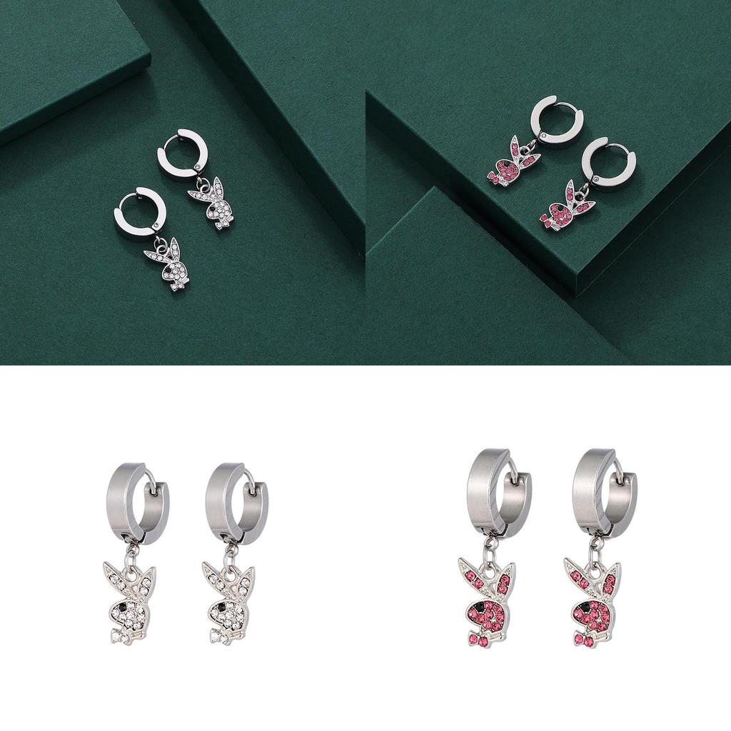 Trendy Animal Shaped Zircon Alloy Bunny Earrings For Women Cute Clip-on Style