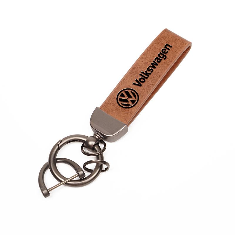 Volkswagen Car Emblem Cowhide Keychain Key Holder For VW Golf Amarok T5 Phaeton GTI Teramont ID3 Tiguan Passat b6 Key Ornaments BO0