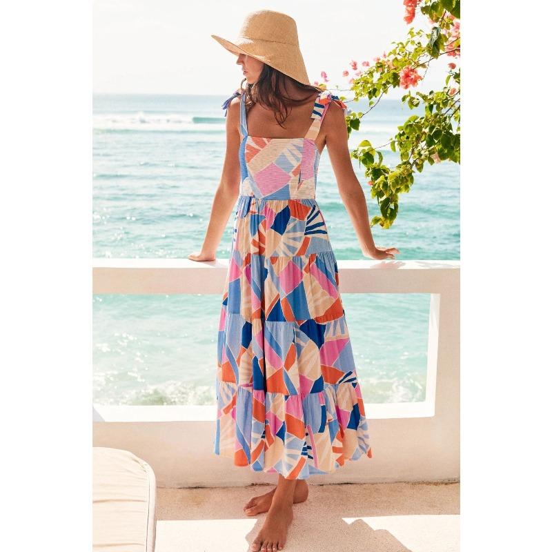 Sommer Damen Ärmelloses Pendler-Kleid mit Spice Girls Print Langes Trägerkleid Damen