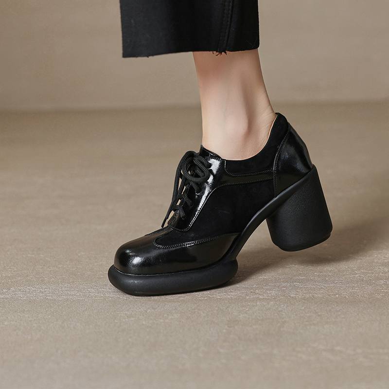 

Krazing Pot Genuine Leather Round Toe Round Heels Summer Shoes Big Size 41 Lace Up High Quality Women Shallow Pumps 34 чёрный