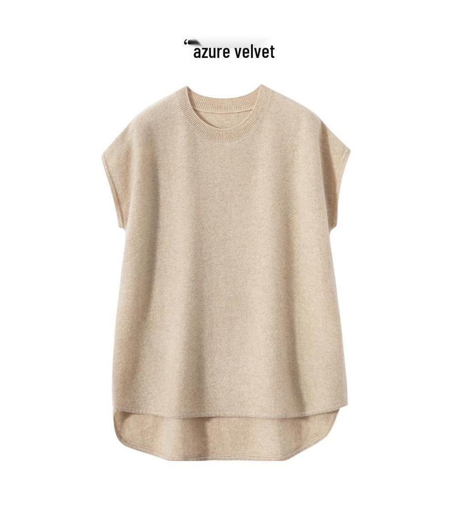 Women's Cashmere Sleeveless Pullover - Round Neck Knit Vest for Autumn Winter Layering