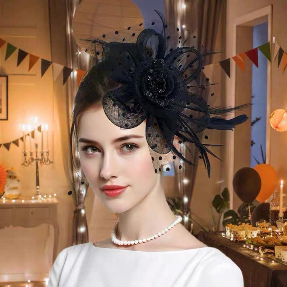 Elegant Tea Party Mesh Hair Band Exquisite Bride Headdress Feathers Fascinator Hat Wedding