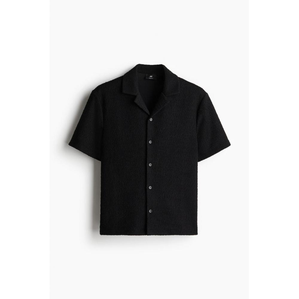 H M Textured caMp sHirt Regular Fit Black