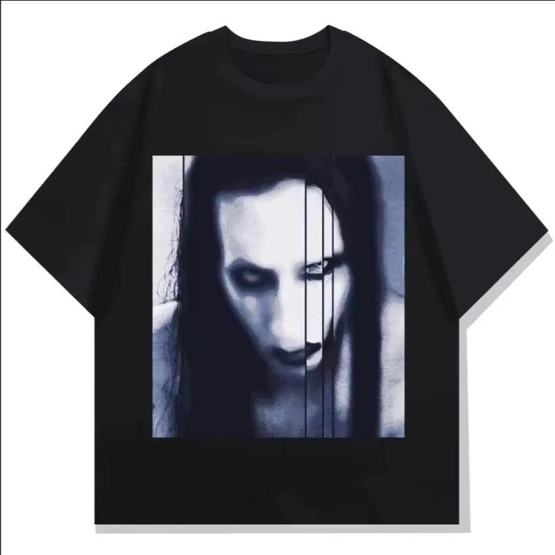 Gothic Rock Marilyn Manson Fan Tees Vintage Death Hype T-shirts Men Women Oversized Y2k 90s Pure Cotton Streetwear Clothing Tops