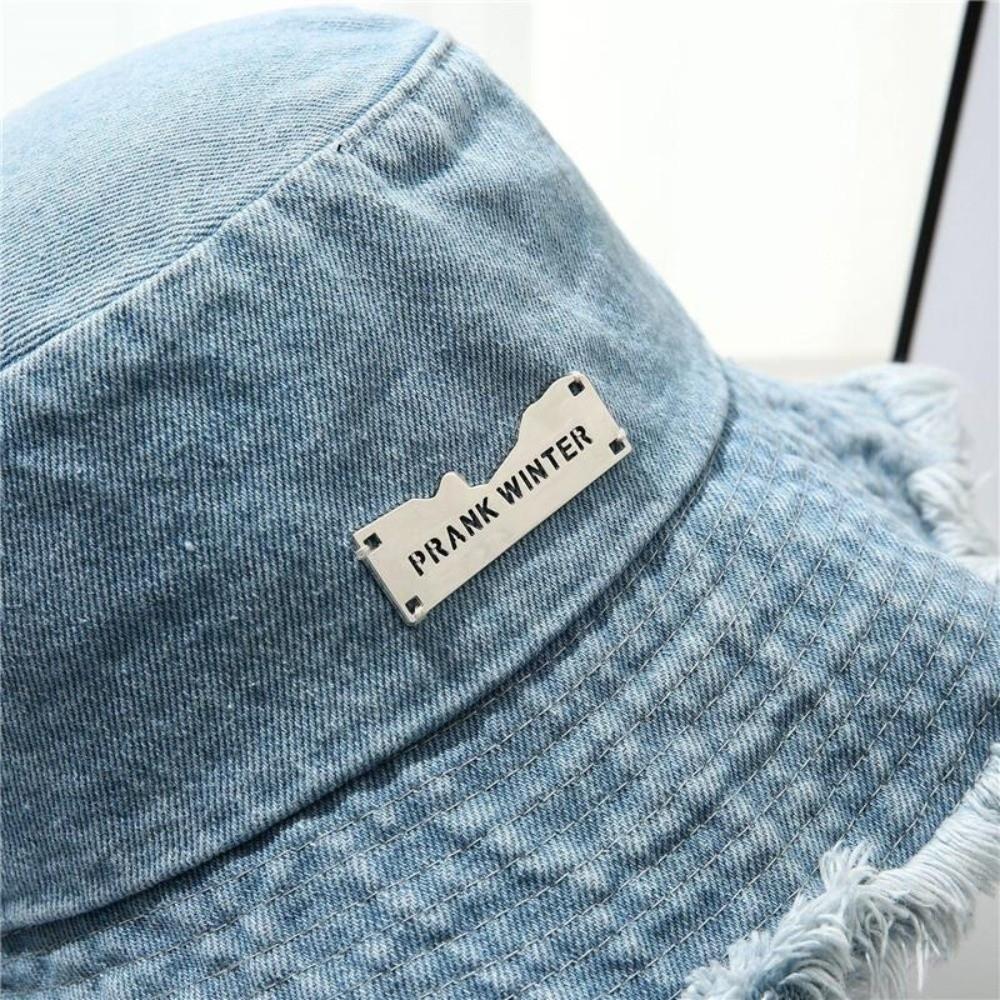 New Raw Edge Washed Denim Hat Denim Blue Tassel Edge Bucket Hat Casual Sun Hat Spring Season