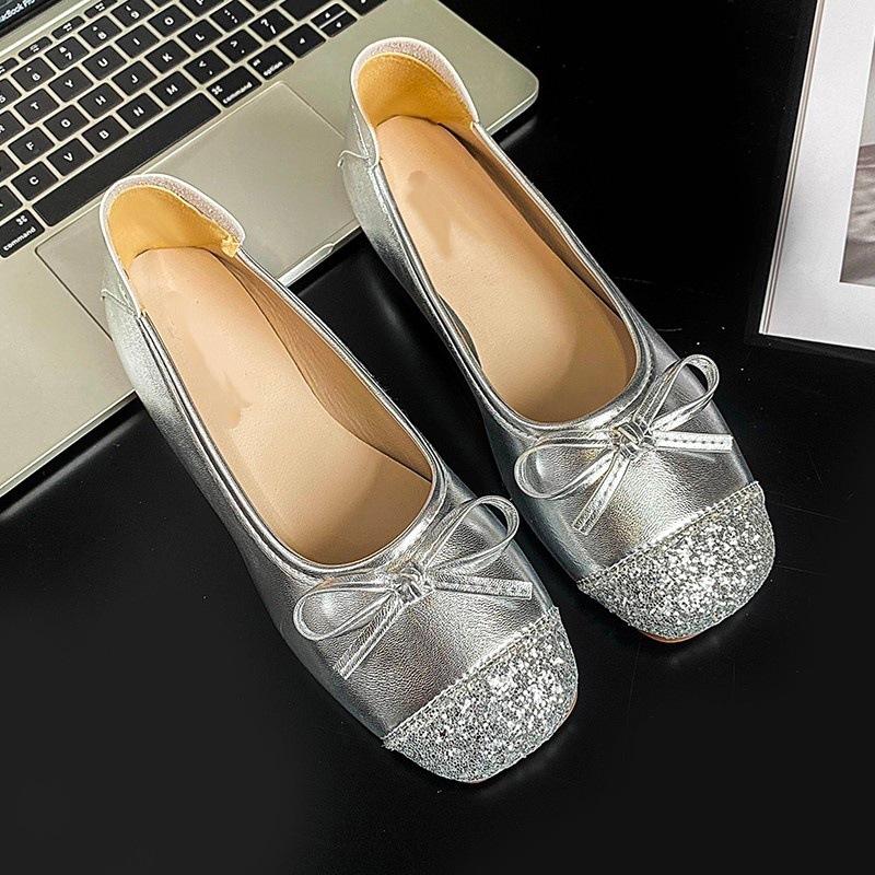 French Temperament Bow Huge Good-looking Single Shoes 2025 Summer New Fashion Flat Ballet Soft-soled Casual Shoes