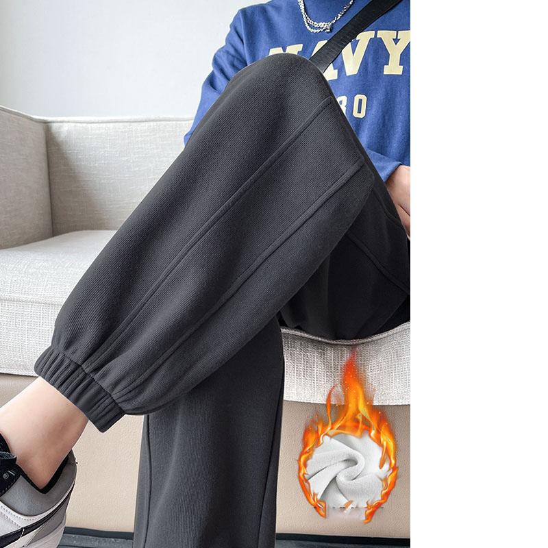 

Утолщенные женские спортивные брюки с флисовой подкладкой, с высокой талией, свободного кроя, утягивающие, повседневные, универсальные, осень и зима M темно-серого