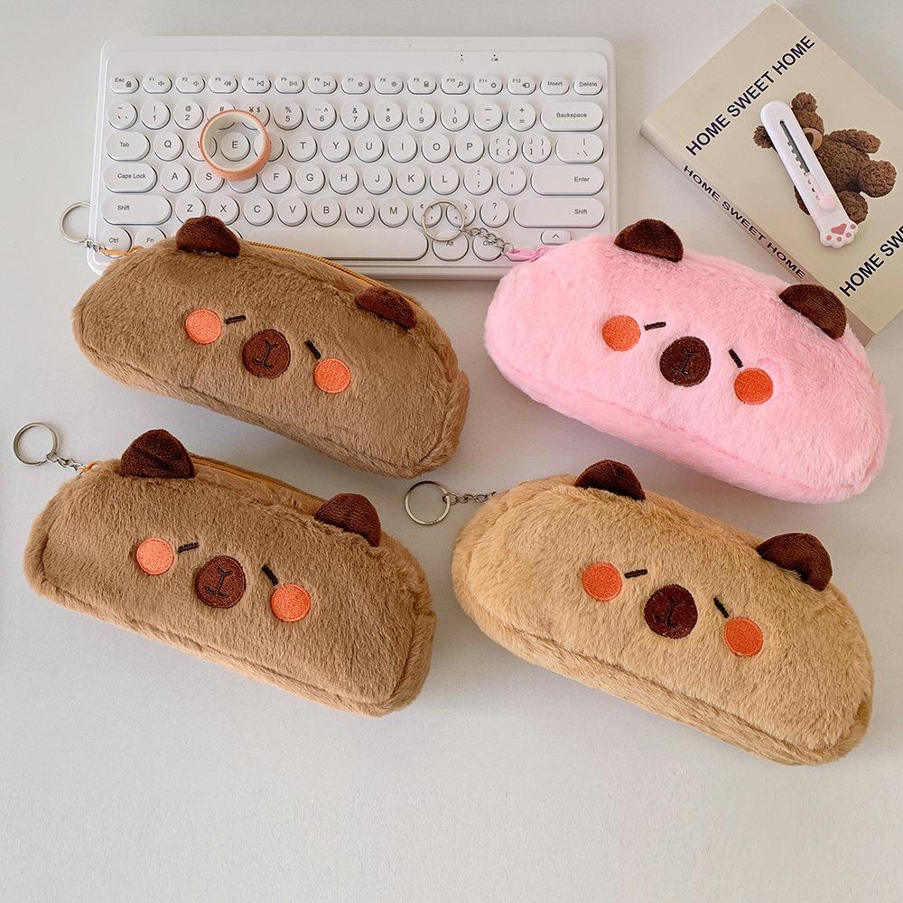 Cute Plush Kapibala Stationery Bag Student Cartoon Desktop Material Storage Bag Large-capacity Pen Case Pencil Case