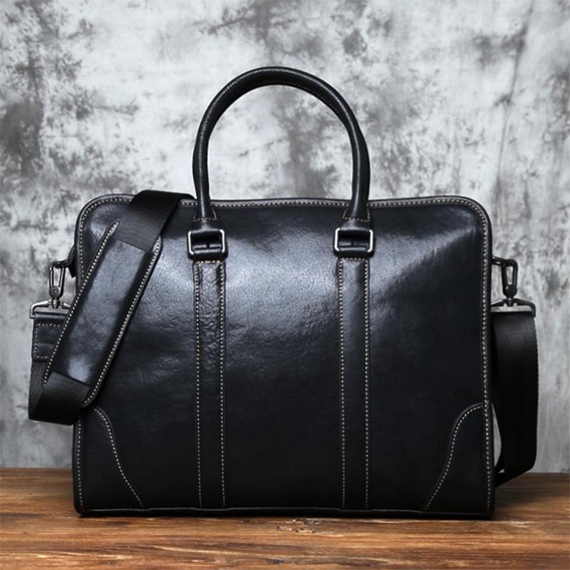 

NZPJ Genuine Leather Men Briefcase Primitive natural cowhide Handbag Vintage Casual Computer Bag Fashion Crossbody Bag чёрный