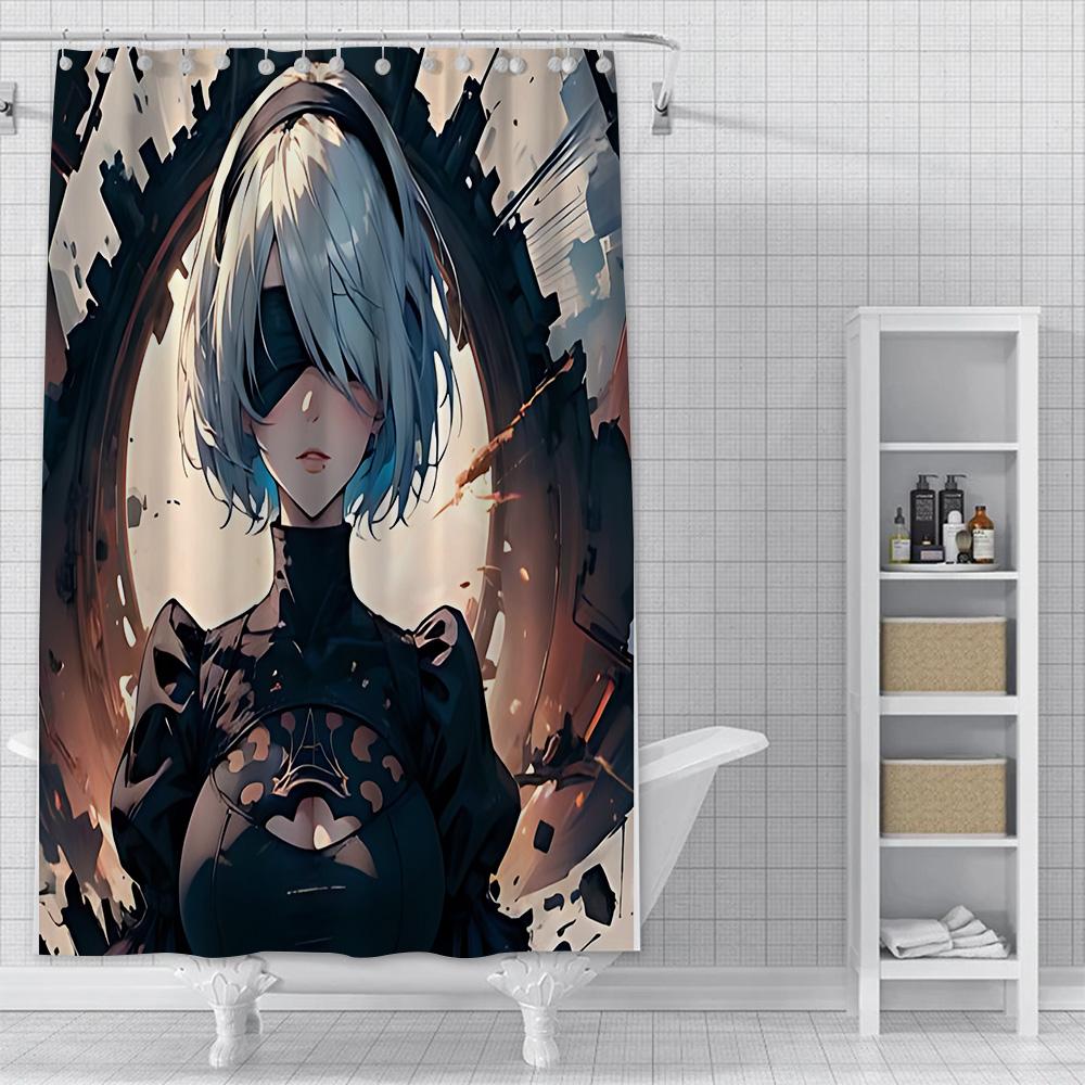 

Shower Curtain Waterproof Polyester Fabric Paint Colorful Curtains Adventure Game Nier Automatas Home Bathroom Decor With Hook W60H190(CM)-1 Pcs