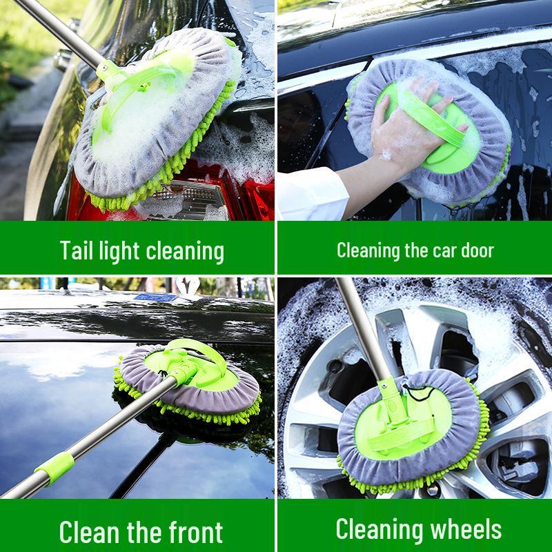 Retractable Chenille Car Wash Mop - Three-Section Wax and Dust Duster Tool