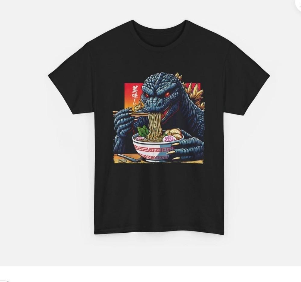 Godzilla Eating Ramen T-Shirt Japanese Monster Vintage Japanese Film T-Shirt Unisex T-Shirt XXXXL