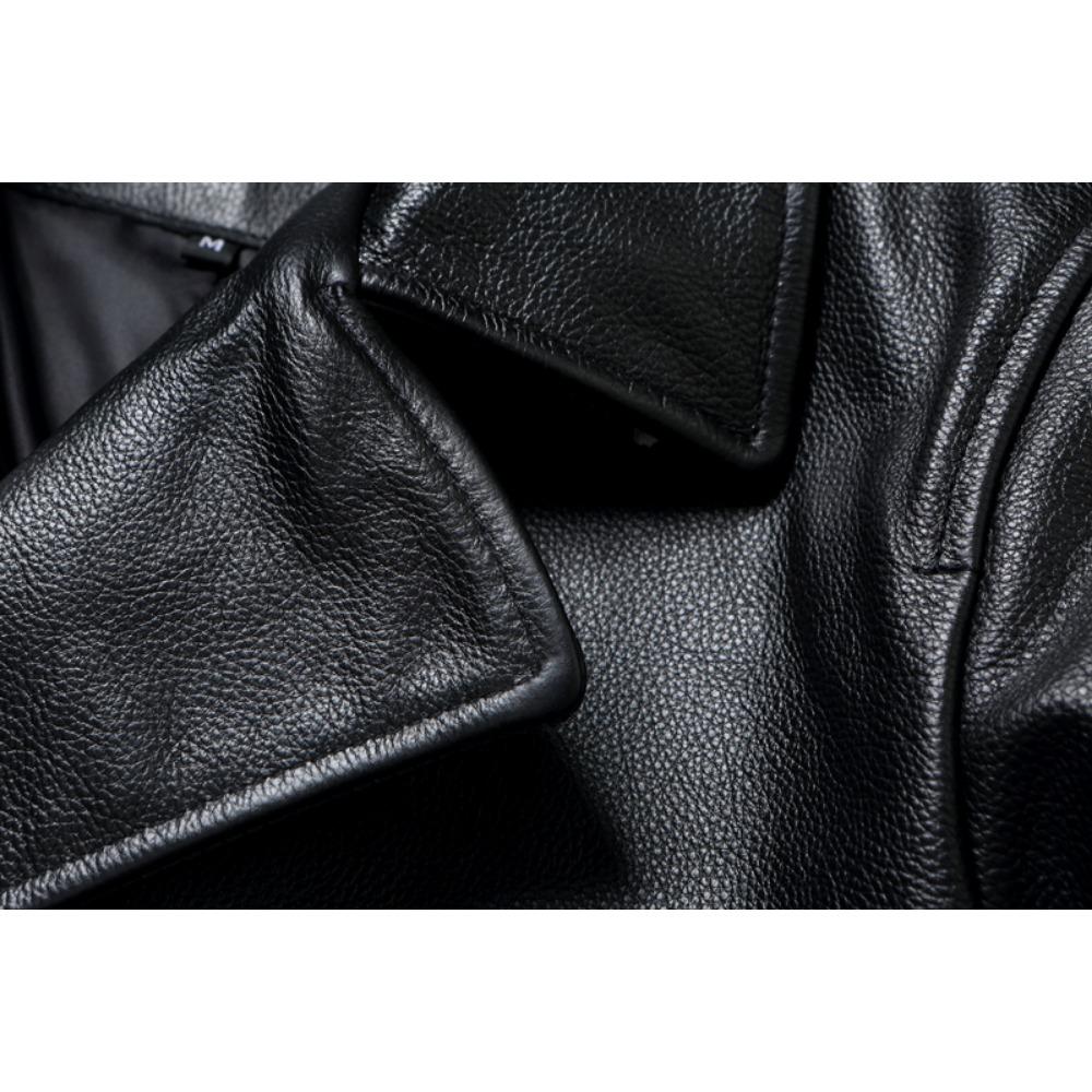 Chinese Size Long Men Leather Coat Genuine Soft Cow Leather Classic Double Breasted Turn Down Collar Leather Jackets For Men Clothing Autumn