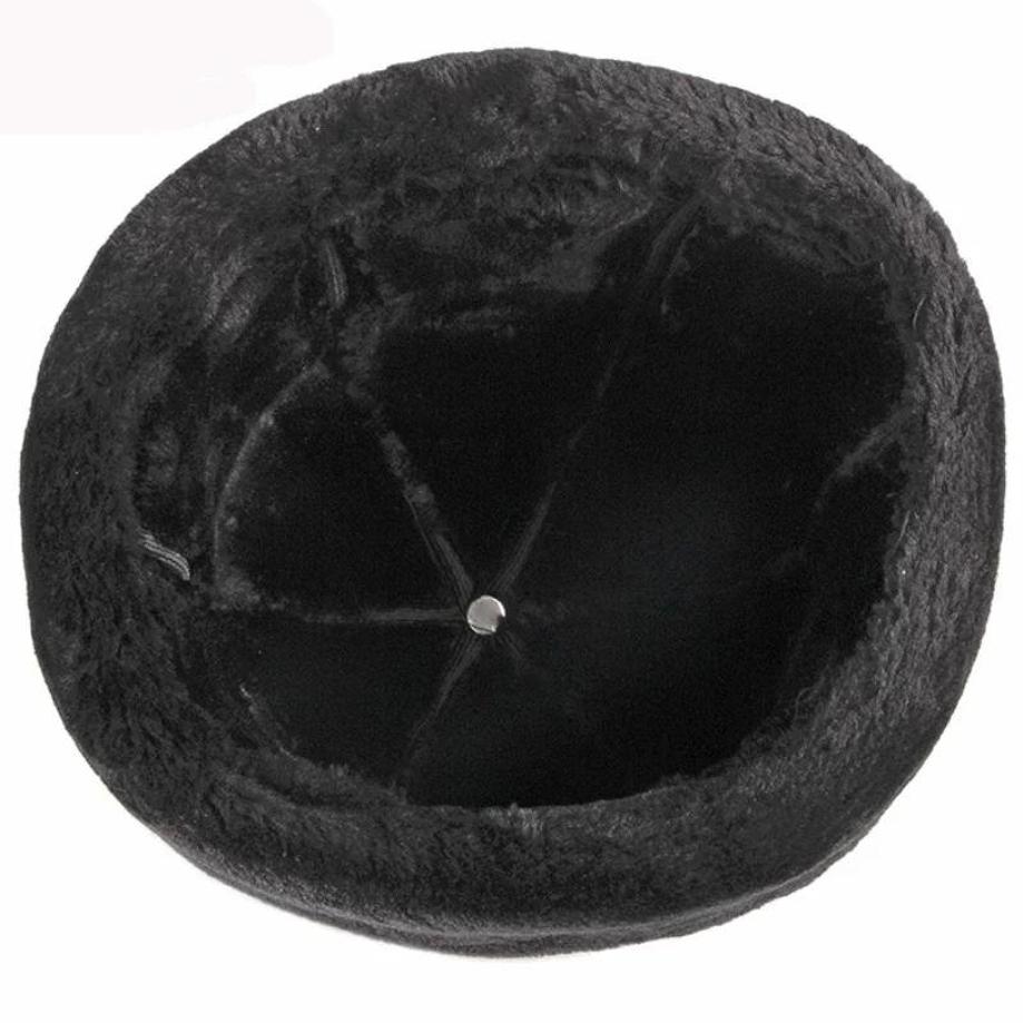 1 Pcs Thick Outdoor Warm Winter Hat Men Black Fur Leather Russian Male Windproof Snow Ski Cap Fleece Lined