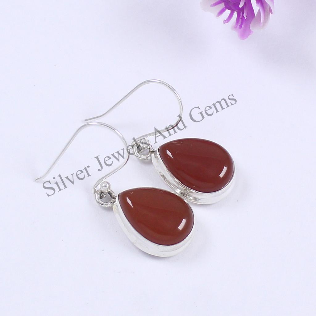 Natural Carnelian Earrings, 925 Sterling Silver Teardrop Earrings, Wedding Earring, Handmade Earring