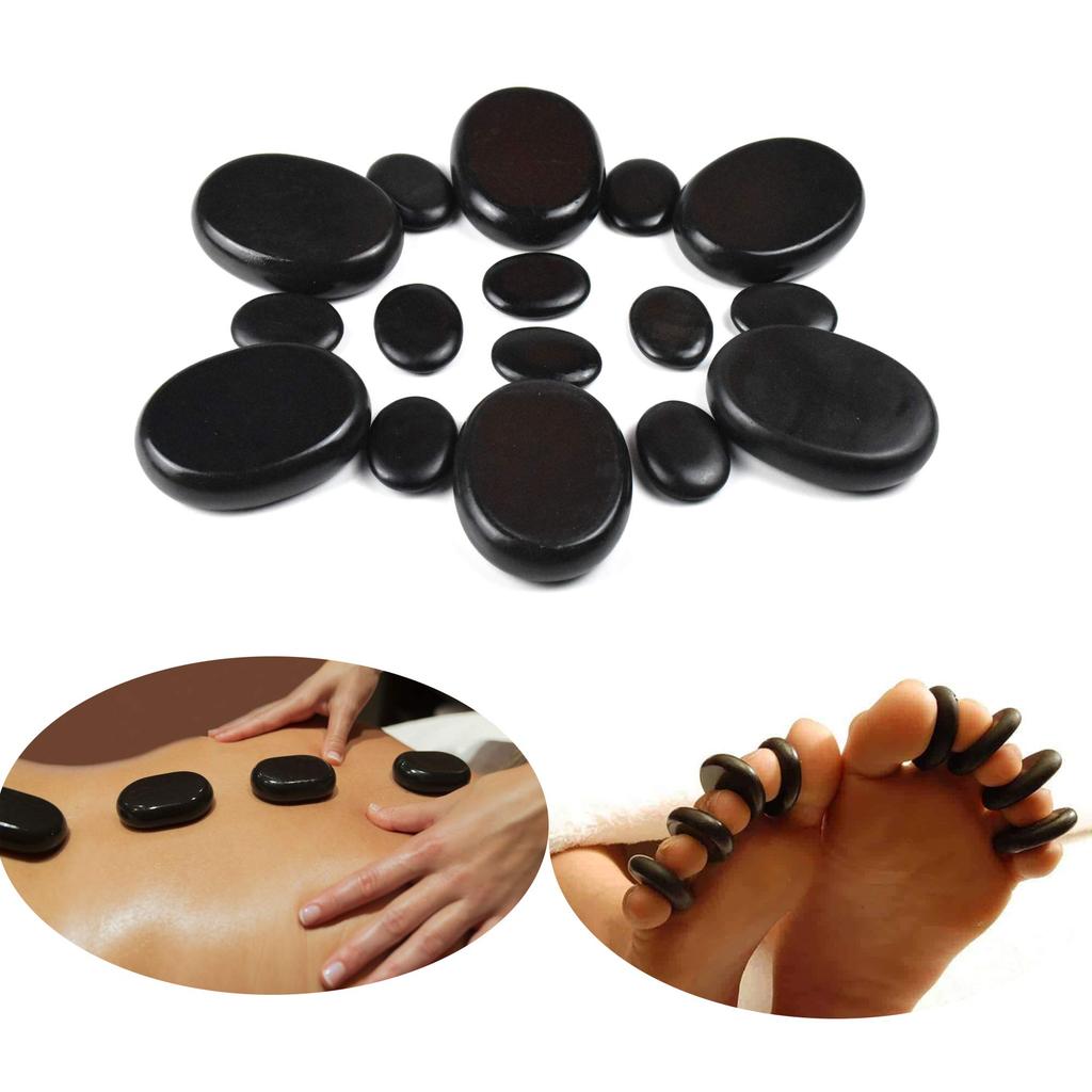 Windfulogo 16Pcs Hot Massage Stones Set Natural Lava Basalt Heated warmer Stone for Spa Massage Black