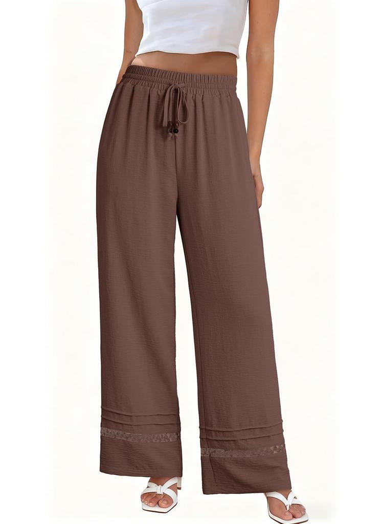 Casual Loose High Waist Solid Straight Hollow Out Wide Leg Cropped Pants For Women