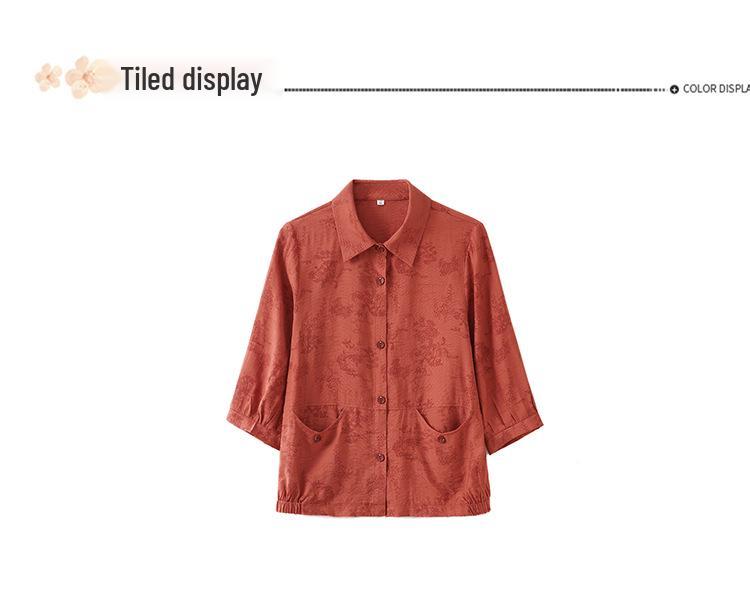 Elderly Women's Summer Solid Color Cardigan with Three-Quarter Sleeves