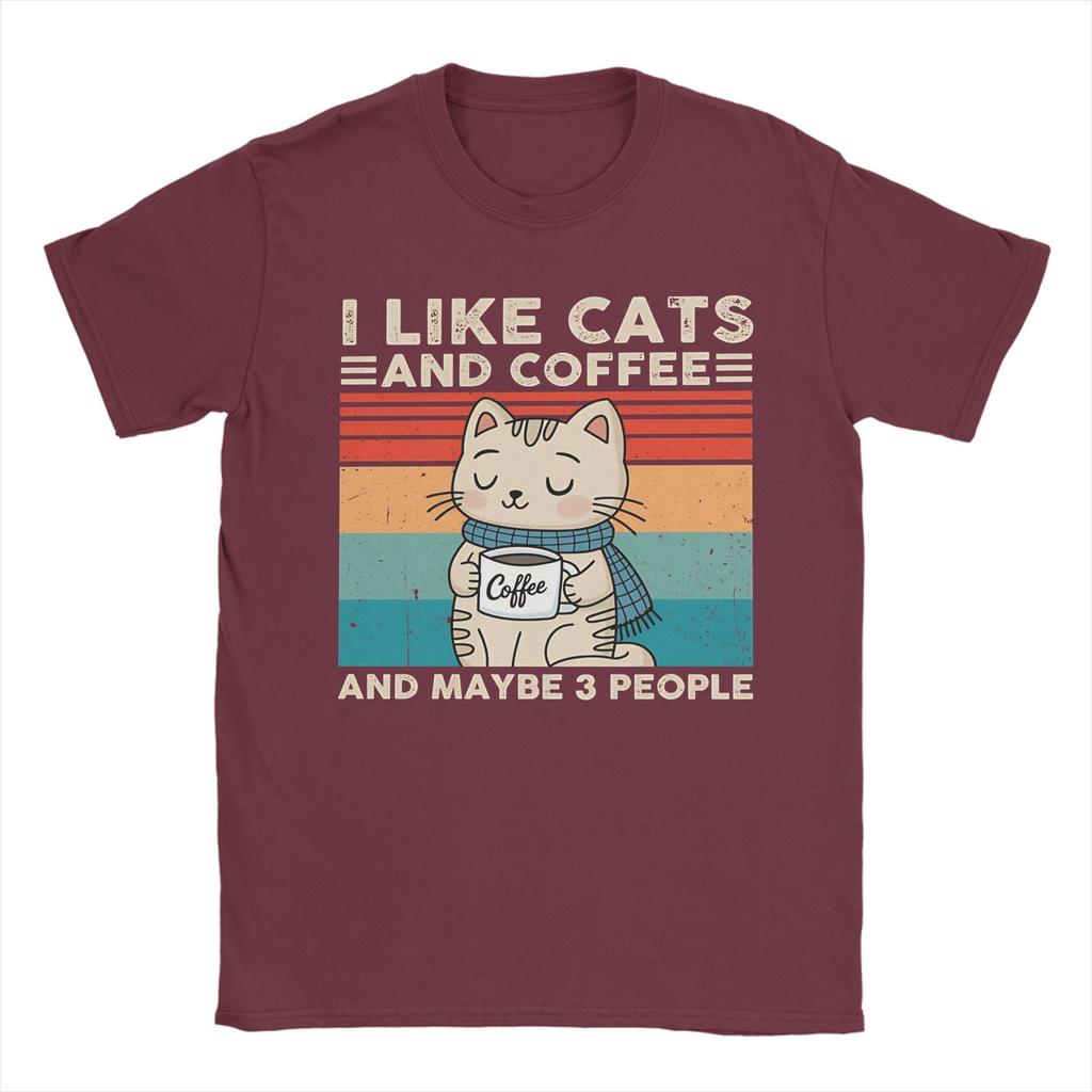 Unisexs Tshirt I Like Cats And Coffee And Maybe 3 People T Shirts Hip Hop Beach Tee Shirt Y2k Basic Casual Cotton Clothing