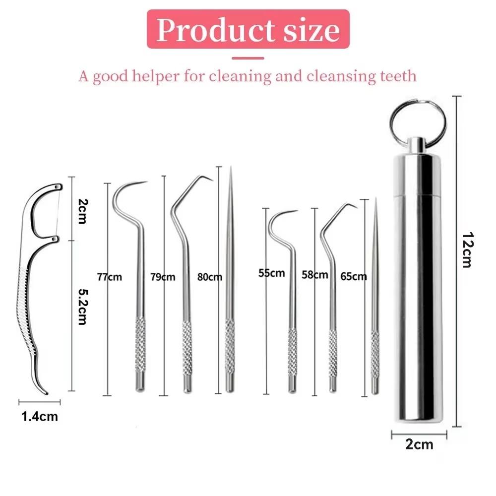 8pcs/set Stainless Steel Toothpicking Tool Silver Floss Needle Dental Needle  Cleaning Oral Care
