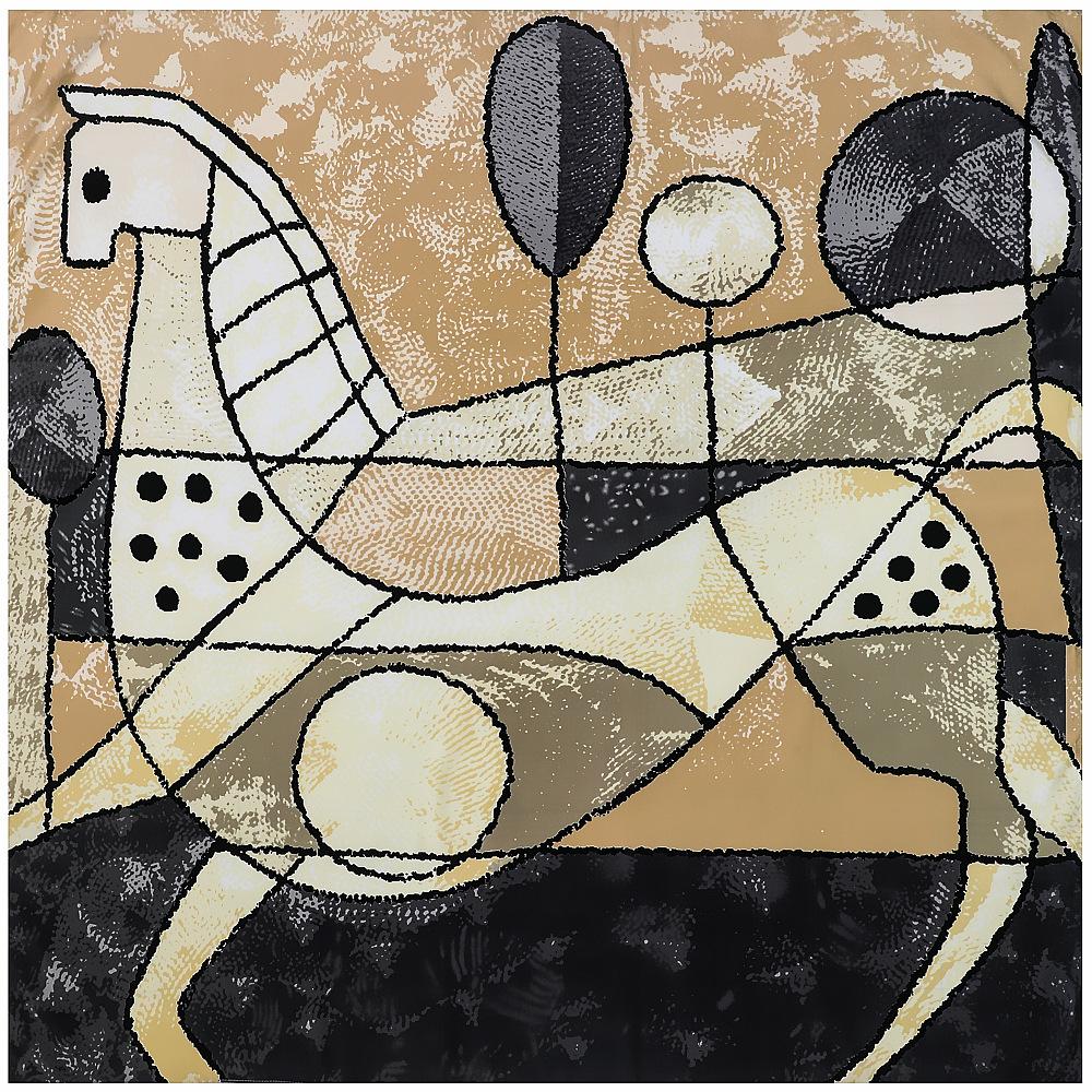

New 130cm Cartoon Horse Print 100% Silk Scarf Brand Square Scarf Fashion Design Women Shawl Bandana Kerchief Scarves 130x130cm