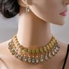Vintage Fashion Jewelry Set, Dinner Dress Accessories, Geometric Water Drop Necklace, Diamond-Encrusted Pearl Earrings, Women'S