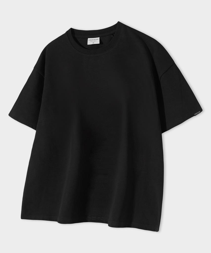 LEMAIN SECOND Crop Plain Oversized Short Sleeve T-Shirt [Black]
