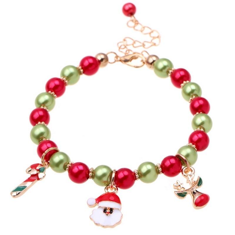 Christmas Natural Stones Colorful Simulated- Beads Charm Bracelets Elastics Rope Bracelets & Bangles