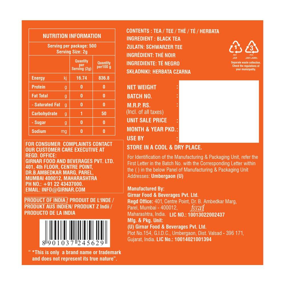 Chá Kesari Girnar Nº 3 Assam Folha Solta Chá Preto Pote de 1 Kg Aroma Rico Sabor Forte Infusão Diária Para Manhãs Tardes