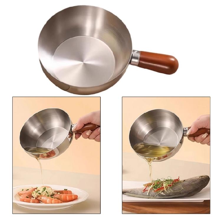 Heat Resistant Wood Handle Cooking Bowl Stainless Steel Pot Suitable For Oil Splashing And Practical Storage