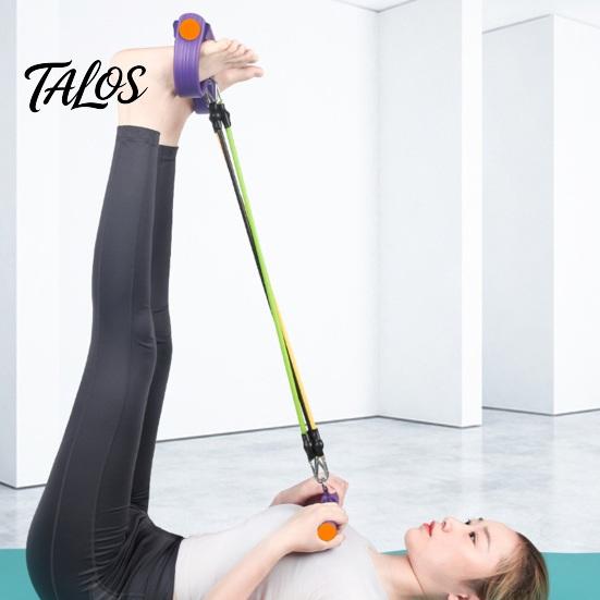 Core Strength Trainer Multifunction Tension Rope Elastic Yoga Pedal Puller Resistance Band with Non-Slip Handle Leg Stretching Home Fitness Equipment