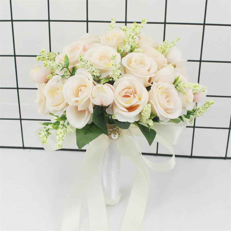 

Bridal Bridesmaid Wedding Bouquet White Silk Flowers Roses Handmade Artificial Bride Mariage Bouquet Wedding Accessories bodas шампанского