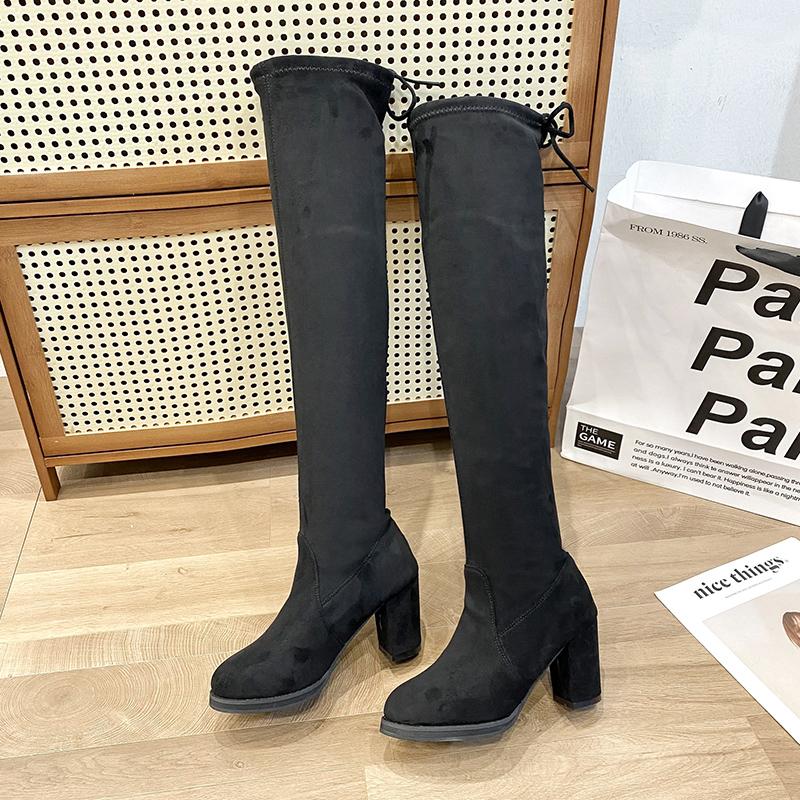 

мода Уличный Стиль Женские Эластичные Современные Ботильоны-носки Модные Туфли на Высоком Каблуке Лаконичные Длинные Женские Ботфорты 40