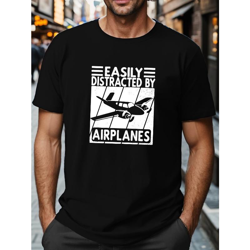 European sizes Plus Size Short Sleeve T-shirt For Men, Airplane Graphic Print Tees