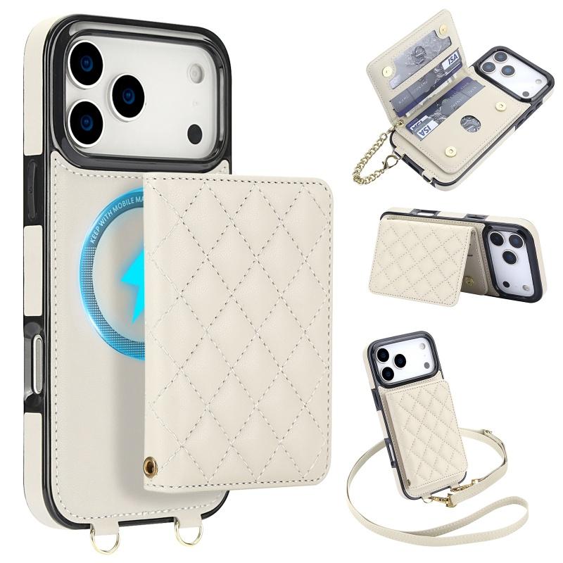For iPhone 18 Pro Max 17 Air 17E 16E 16 Plus 15 14 13 12 11 Magnetic Leather Wallet Card Phone Case Crossbody Lanyard Flip Cover
