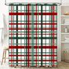 Green Red Striped Shower Curtain for Bathroom Decor Plaid Bath Mat Set with Hook Rings (180 x 180cm)