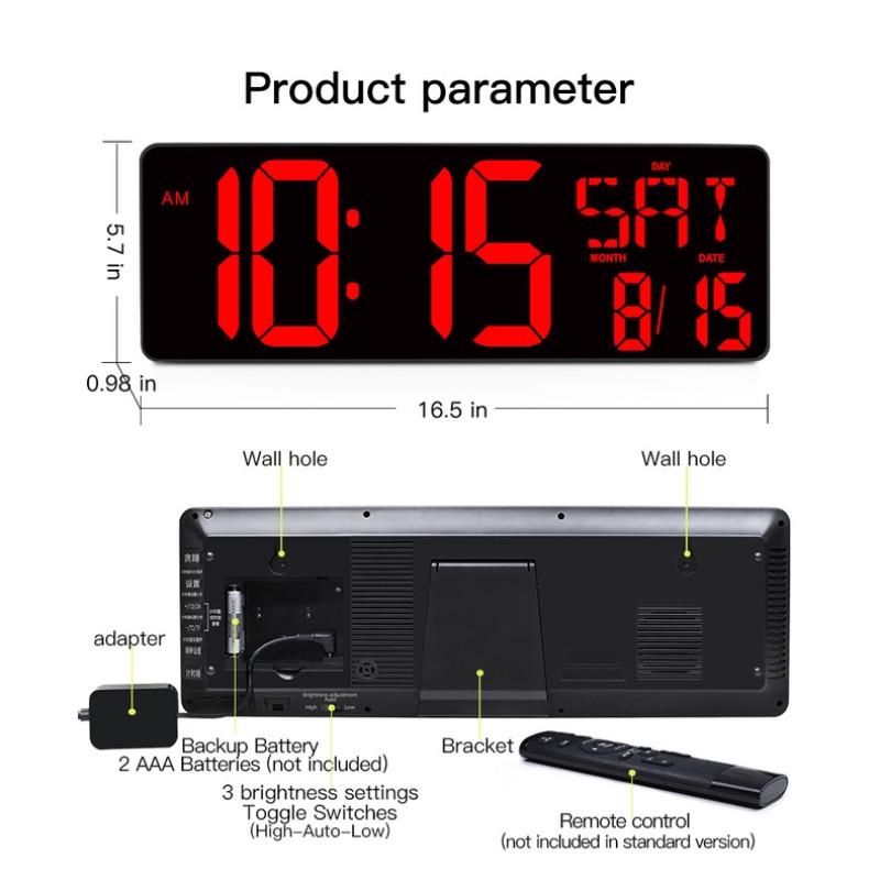 Multifunctional Large Digital Wall Clock 16.5 Inch LED Large Display Count Timer Home Office Classroom USB Power Alarm Clock