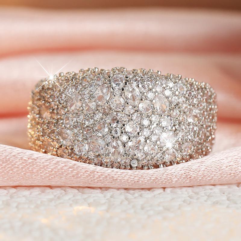 Luxury Inlaid White CZ Women's Ring Elegant CopperColor Geometry Daily Wear Party Jewelry Anniversary Gift
